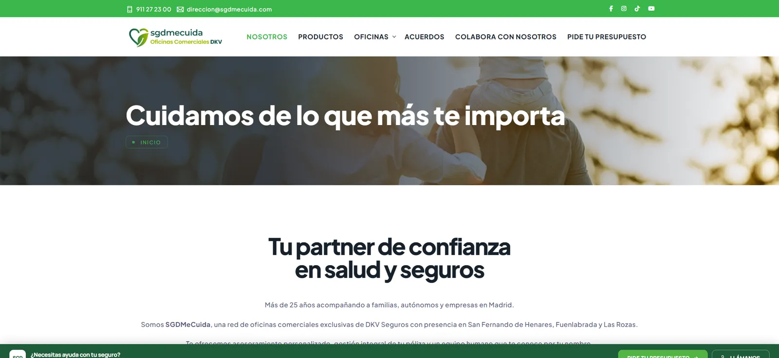 SGD Me Cuida, pantalla principal